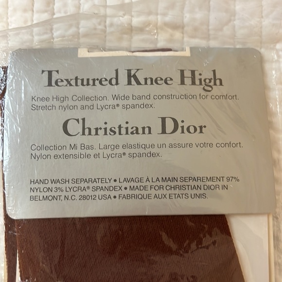 New -Christian Dior Pin Stripe Knee High Sandalfoot Brick Red Stockings-One Size - Picture 3 of 5